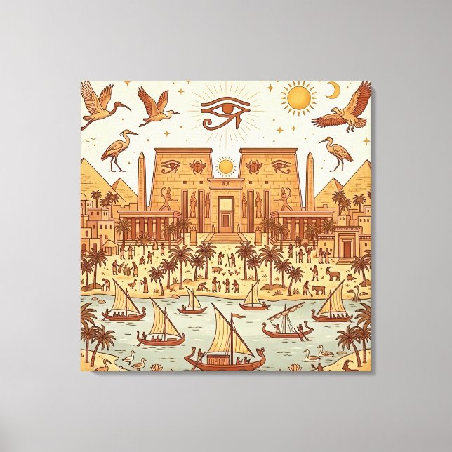 Boho illustration av forntida egyptisk stad - Terr Canvastryck (Framsida)