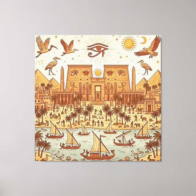 Boho illustration av forntida egyptisk stad - Terr Canvastryck (Framsida)