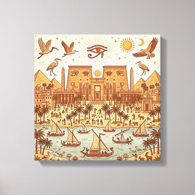 Boho illustration av forntida egyptisk stad - Terr Canvastryck (Framsida)