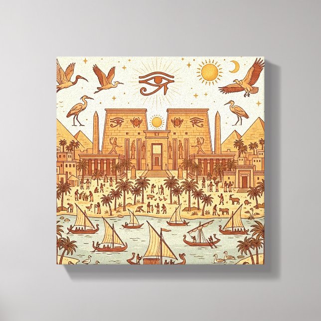 Boho illustration av forntida egyptisk stad - Terr Canvastryck (Framsida)