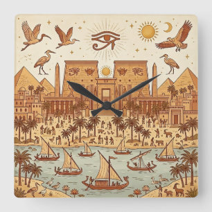 Boho illustration av forntida egyptisk stad - Terr Fyrkantig Klocka