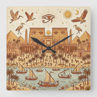 Boho illustration av forntida egyptisk stad - Terr Fyrkantig Klocka
