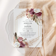 Boho-inbjudan till Burgundy, Eleganten och Ro Gul