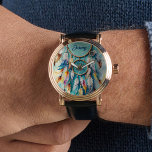 Boho Indian Dream Catcher, vattenfärg Armbandsur<br><div class="desc">Den här bevakningen har en inhemsk amerikansk dröm som catcher med vackra fjädrar i pastel färg. Vattentärare,  digitalkonst,  Underbar,  anpassningsbar gåva till varje man!</div>