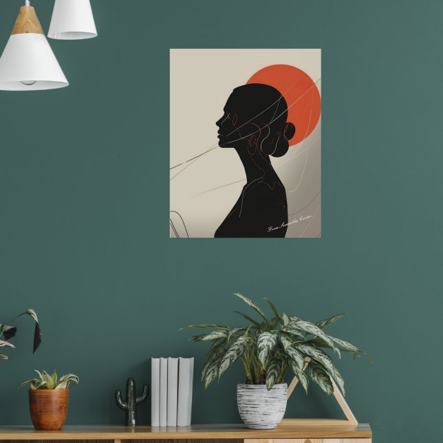 Boho inkluderande kvinna siluett med solnedgångsci poster (Vardagsrum 1)