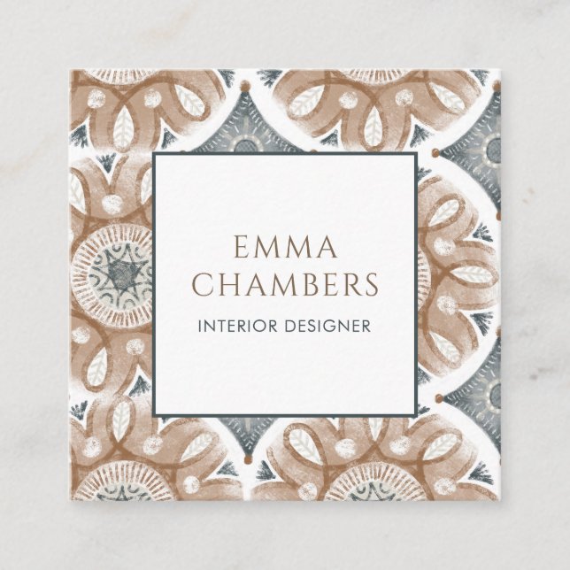 Boho Insida Designer Earthy Muted Färg Abstrakt Fyrkantigt Visitkort (Framsida)