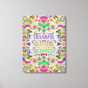 Boho inspiration Modern Folk Art Flowers Canvastryck