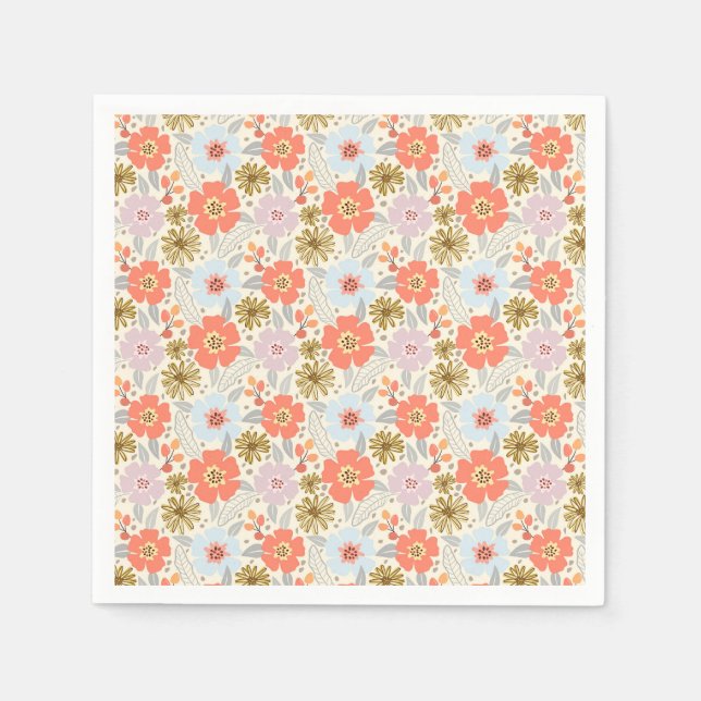 Boho Inspired Blommönster Napkins Pappersservett (Framsidan)