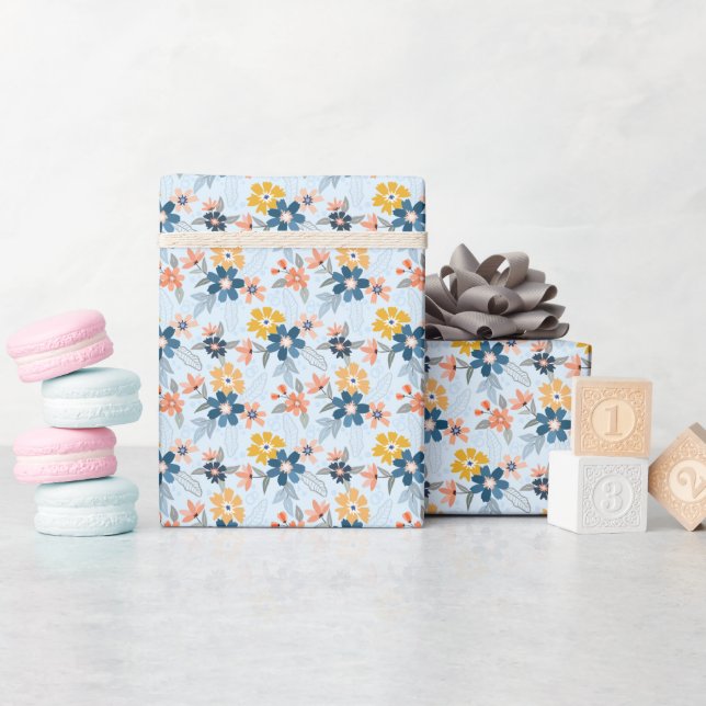 Boho Inspired Flower Mönster Wrapping Papper Roll Presentpapper (Baby Shower)