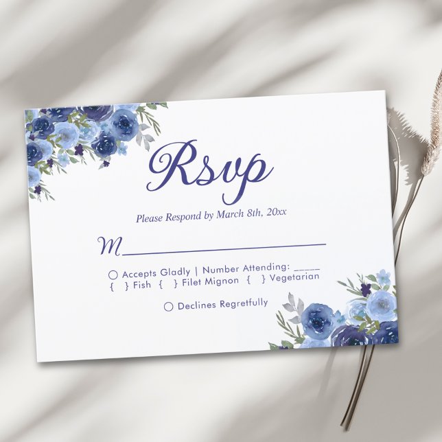 Boho-Inspired Navy Blooms – Wedding RSVP OSA Kort (Skapare uppladdad)