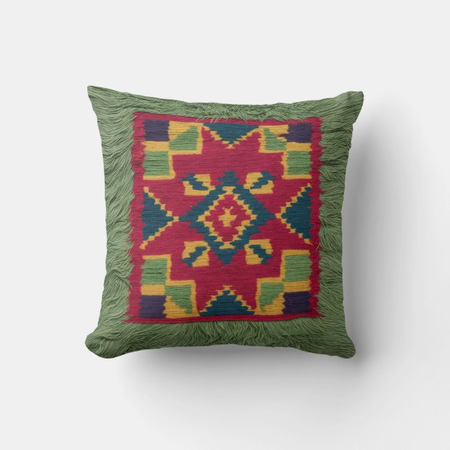 Boho-inspirerad Grönt Kilim Decorative Pillows Kudde (Framsida)