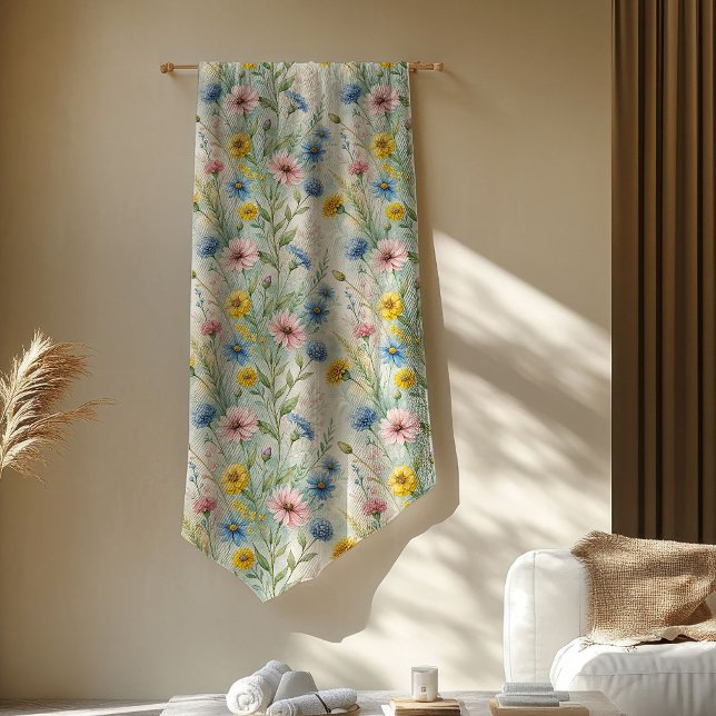 Boho-inspirerad Vild Flowers Blanket i Soft Hues Fleecefilt (Boho-Inspired Wild Flowers Blanket in Soft Hues)
