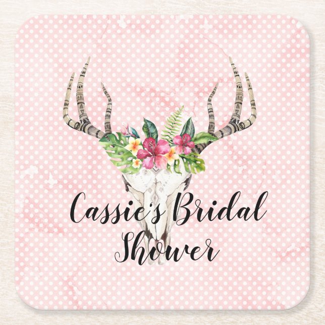 Boho Island Skull Bridal Shower   Underlägg Papper Kvadrat (Framsidan)