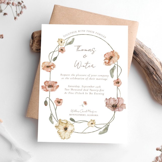 Boho Islands Watercolor Island Poppy Flowers Inbjudningar (Boho Icelandic Watercolor Iceland Poppy Flowers Invitation)