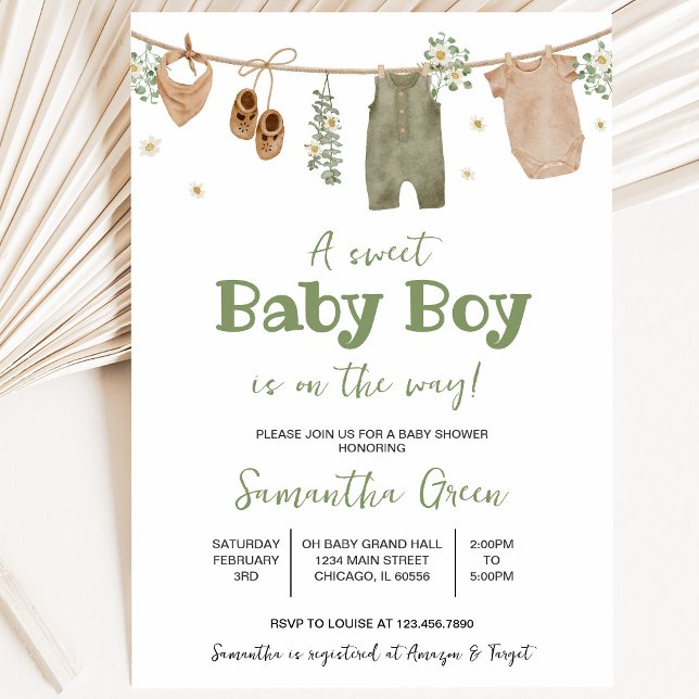 Boho It's a Boy Baby Kläder Baby Shower Inbjudningar (Skapare uppladdad)