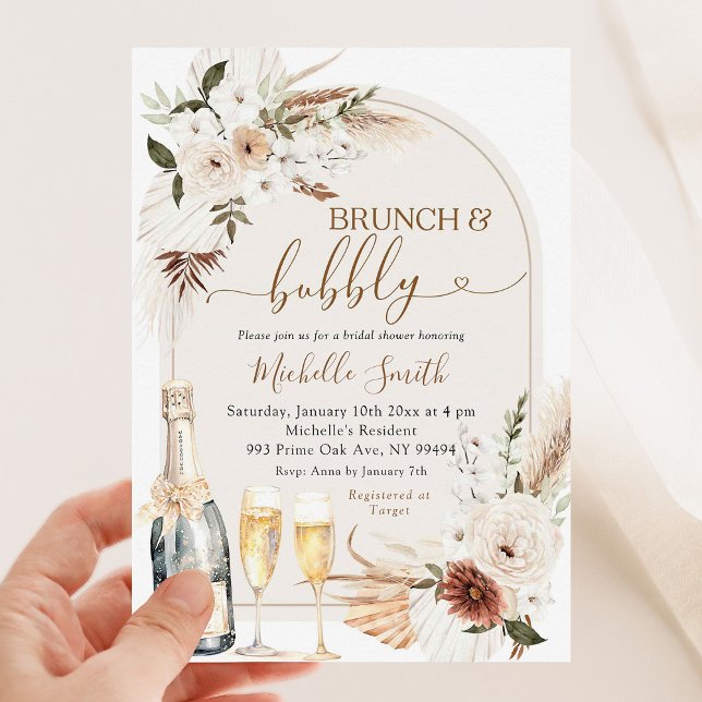 Boho Ivory Beige Blommigt Vin Möhippa Inbjudningar (Skapare uppladdad)