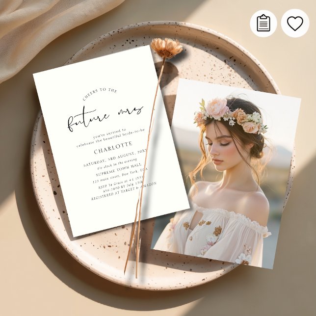 Boho Ivory Script Wedding Bridal Shower Photo Inbjudningar (Skapare uppladdad)