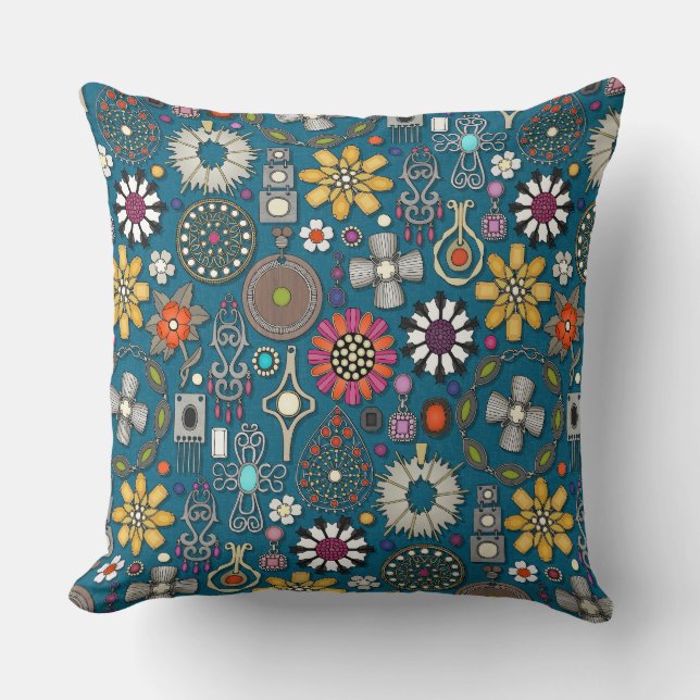 boho jewel reasers (blått) kudde (Framsida)
