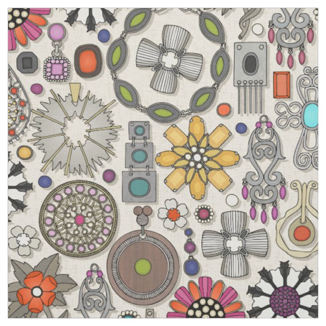boho jewel reasures linen tyg (Provkarta)
