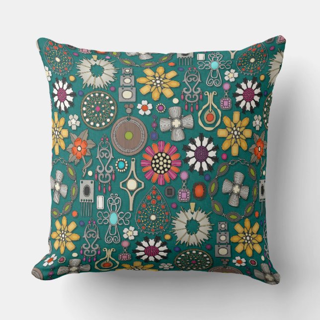 boho jewel reasures viridian grönt kudde (Framsida)