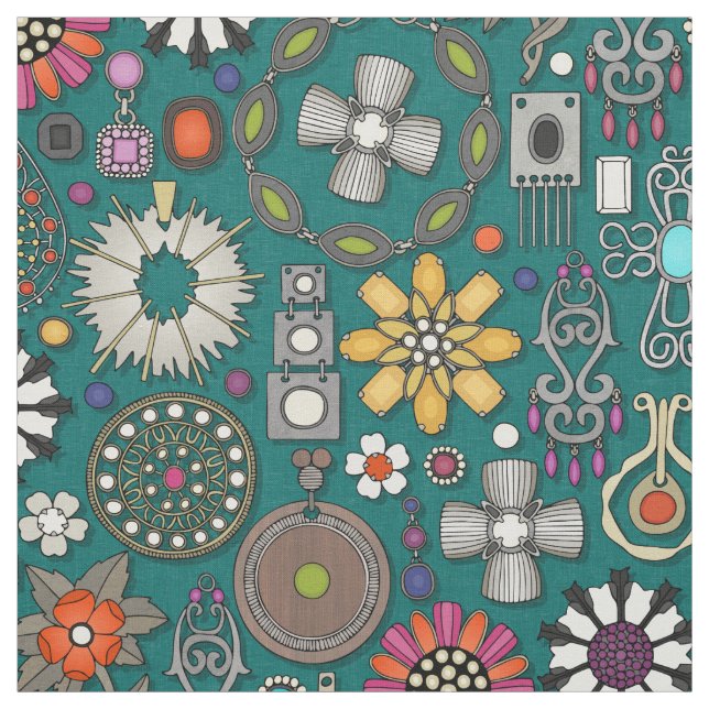 boho jewel reasures viridian grönt tyg (Provkarta)