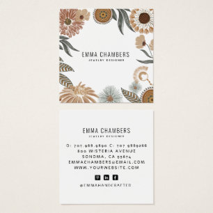 Boho Jewelry Designer Blommigt Square Visning Card Fyrkantigt Visitkort