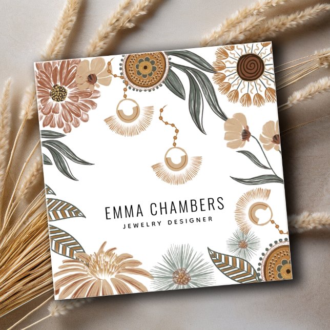 Boho Jewelry Designer Tropical Blommigt Fyrkantigt Visitkort (Skapare uppladdad)