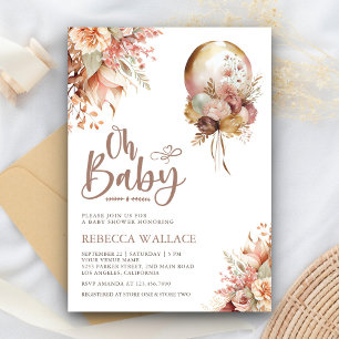Boho jordnära blommig ballong flicka baby shower inbjudningar