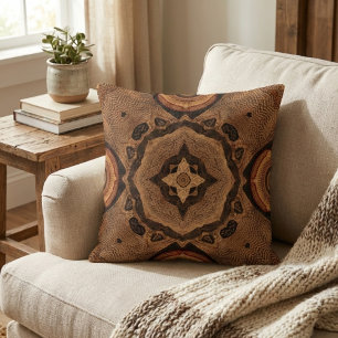 Boho jordnära brun tribal mandala kalejdoskop kudde