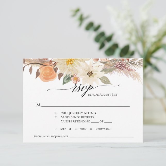 Boho jordnära höst blomster- pampasgräs bröllop OSA kort (Stående Fram)