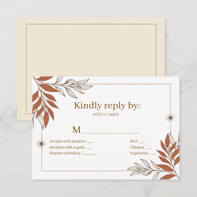 Boho jordnära lera blad bröllop RSVP-kort OSA Kort (Fram/baksida)