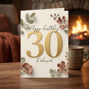 Boho jordton blommig guld 30-årsdag kort