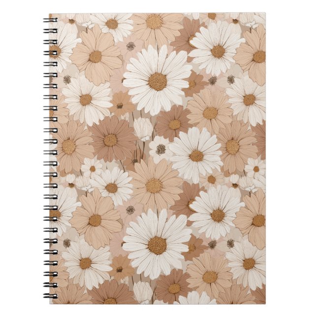 Boho jordton Daisy Tan Blommönster Anteckningsbok (Framsidan)