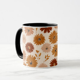 Boho jordton Daisy Tan Blommönster Mugg