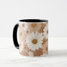 Boho jordton Daisy Tan blommönster Mugg