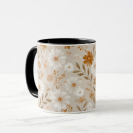 Boho jordton Daisy Tan Blommönster Mugg