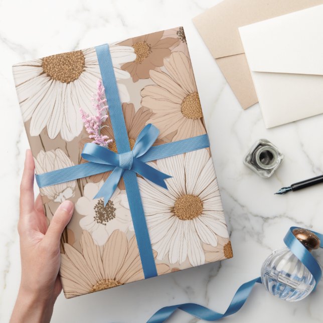 Boho jordton Daisy Tan blommönster Presentpapper (Gifting)