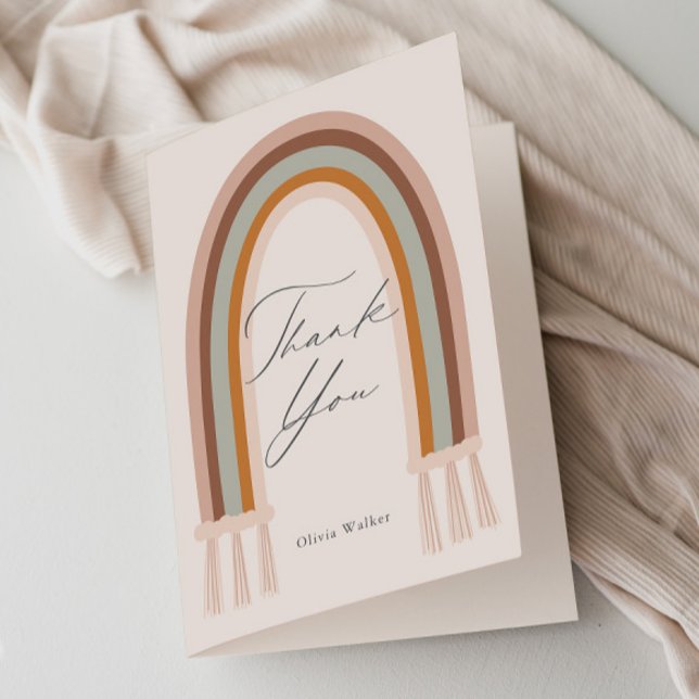 Boho jordton regnbåge baby shower tack kort (Boho Rainbow Earthy Shower Thank You Card.)