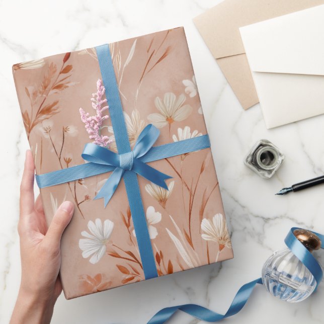 Boho jordton vild blomster sand akvarell mönster presentpapper (Gifting)