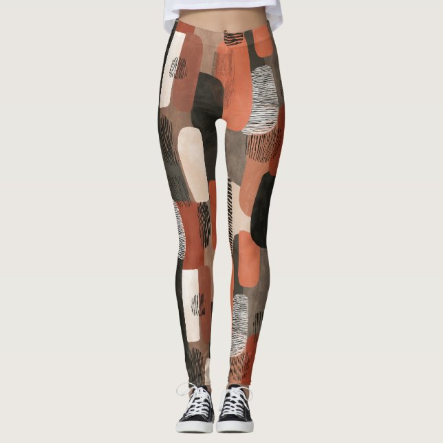 Boho jordtoner Terrakotta Abstrakt Mönster Leggings (Framsida)