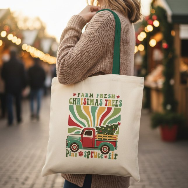Boho jul bondgård Fräscha träd lastbil  Tygkasse (Skapare uppladdad)