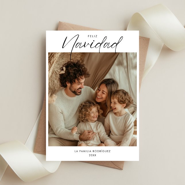 Boho jul Feliz Navidad Family Photo Julkort (Skapare uppladdad)