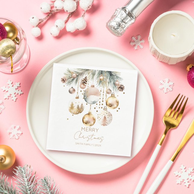 Boho jul gräs guld baubles-mall pappersservett (Boho Christmas pines gold baubles template Napkins personalized Christmas tebleware)