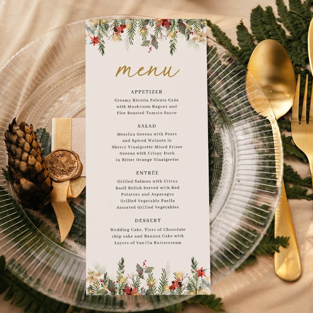 Boho jul Gräs Träd Ljus Elegant bröllop Meny (Skapare uppladdad)