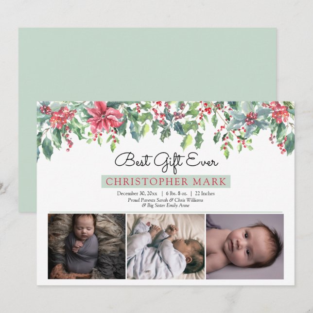 Boho jul Greenery Best Gift nånsin Birth Meddelande (Fram/baksida)