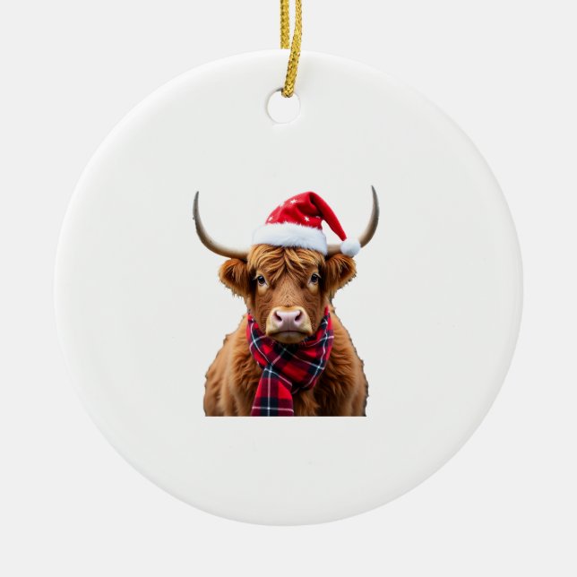 Boho jul jul Highland ko T-shirt (2) Julgransprydnad Keramik (Framsidan)
