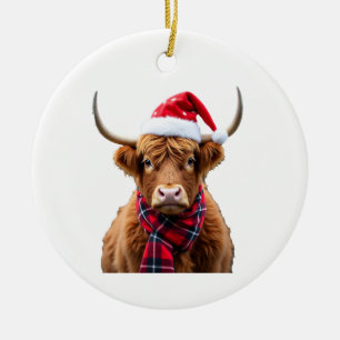 Boho jul julgran Highland Cow T-shirt (2) Julgransprydnad Keramik
