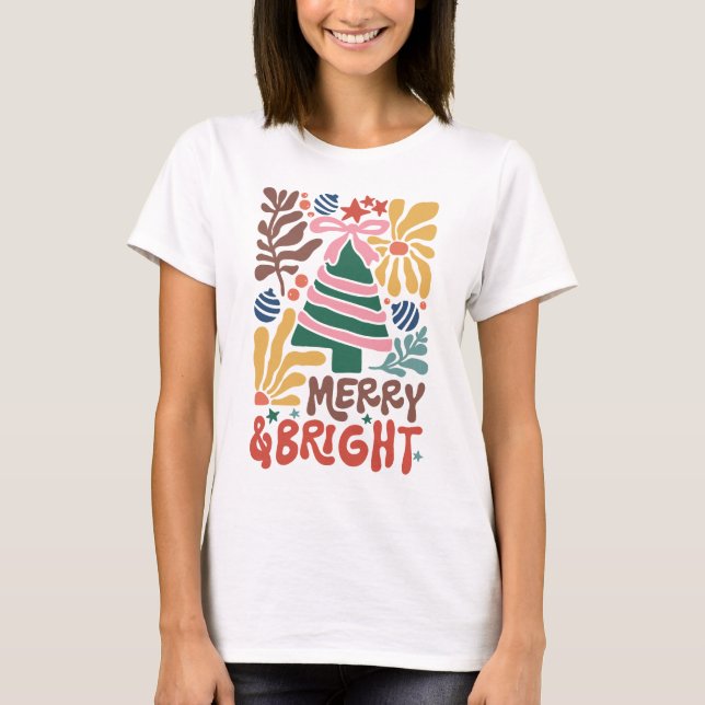 Boho jul Merry och Bright Women T-Shirt (Framsida)