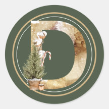 Boho jul Monogram D med Träd och Candy cane