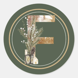 Boho jul Monogram F med Lantern och Twigs Runt Klistermärke